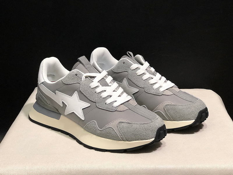 BAPE Grey Retro-Style Sneakers with White Star Detail