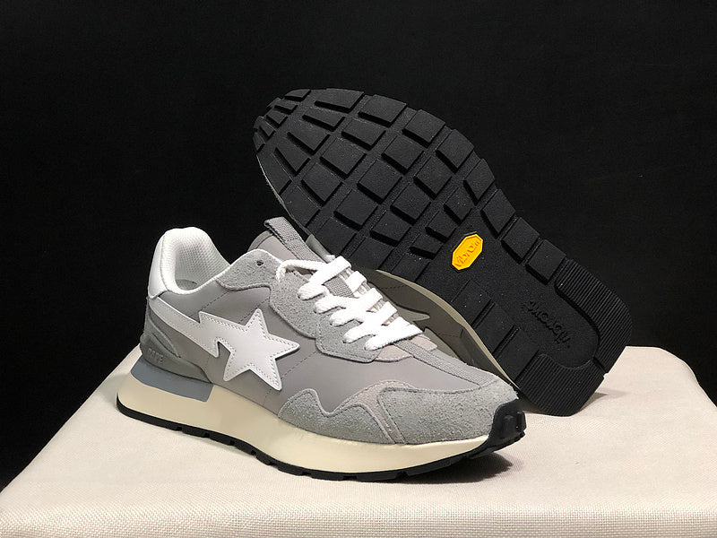BAPE Grey Retro-Style Sneakers with White Star Detail