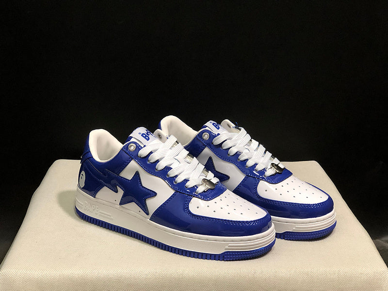 BAPE Blue & White Low-Top Sneakers with Star Detail