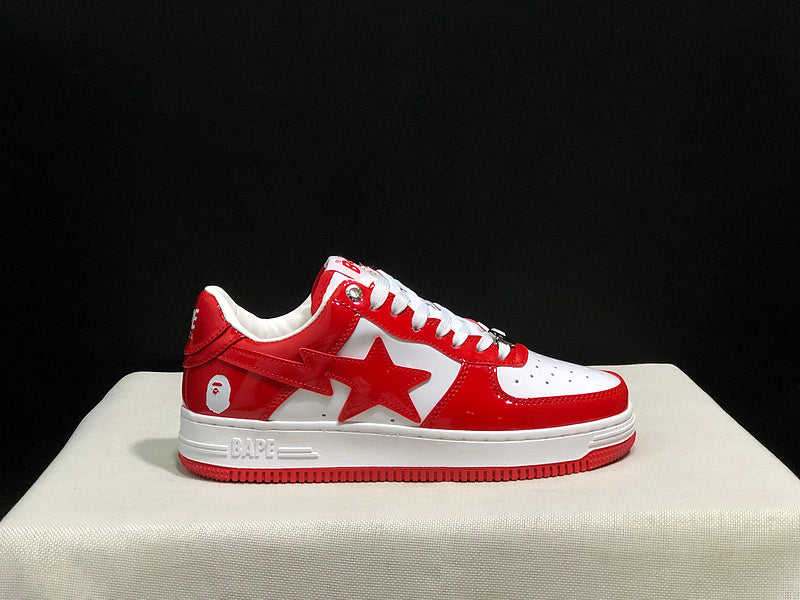 BAPE Red & White Low-Top Sneakers with Red Star Detail