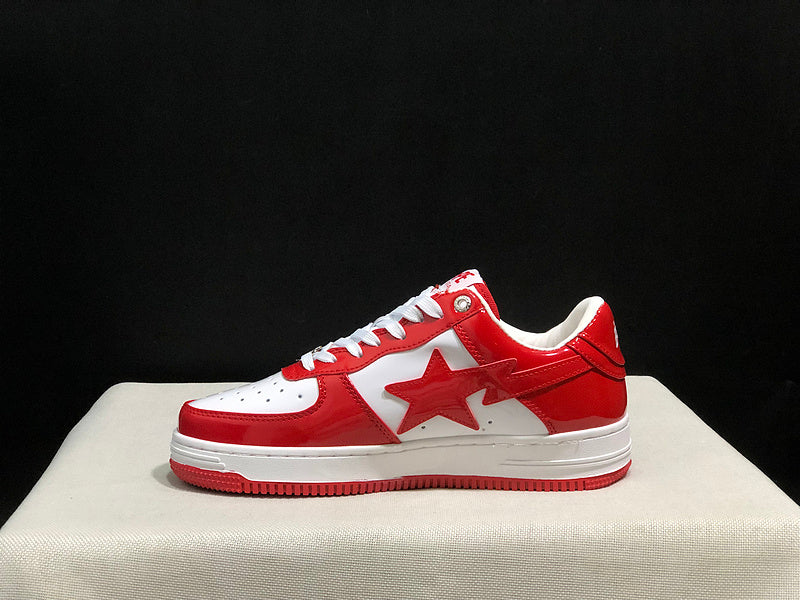 BAPE Red & White Low-Top Sneakers with Red Star Detail