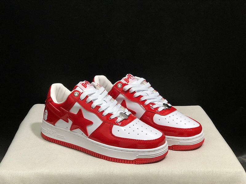 BAPE Red & White Low-Top Sneakers with Red Star Detail