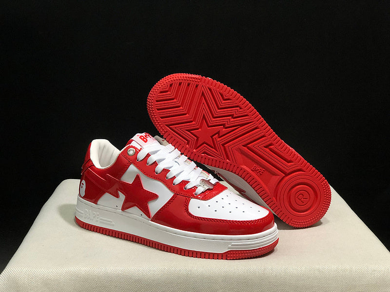 BAPE Red & White Low-Top Sneakers with Red Star Detail