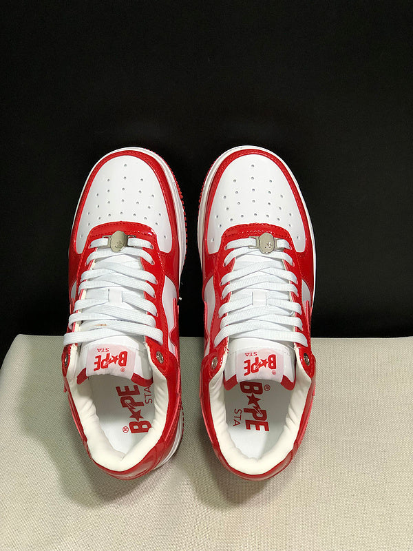 BAPE Red & White Low-Top Sneakers with Red Star Detail