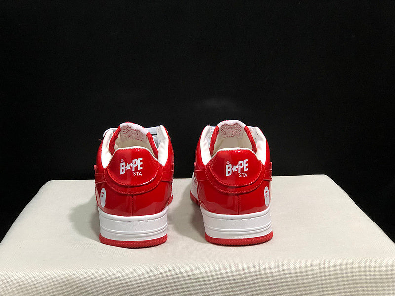 BAPE Red & White Low-Top Sneakers with Red Star Detail