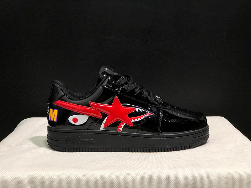 BAPE Black & Red Low-Top Sneakers with Shark Graphics