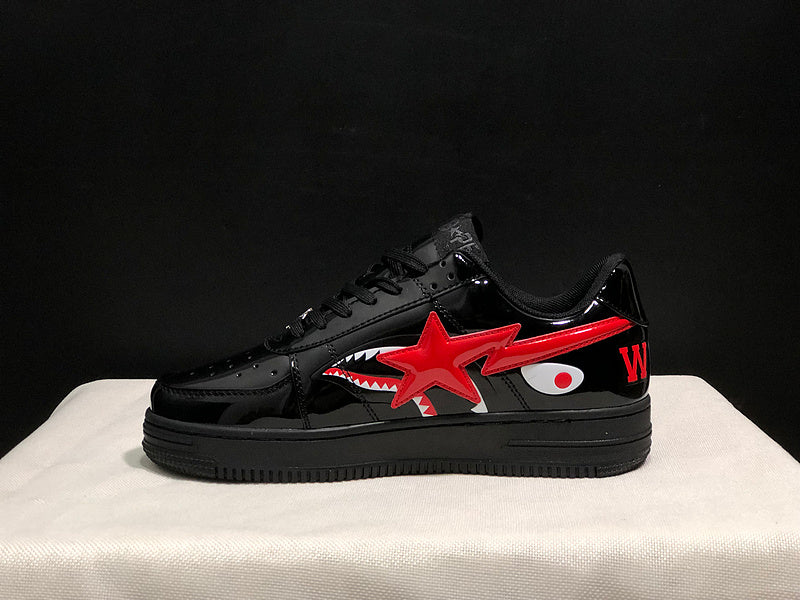 BAPE Black & Red Low-Top Sneakers with Shark Graphics