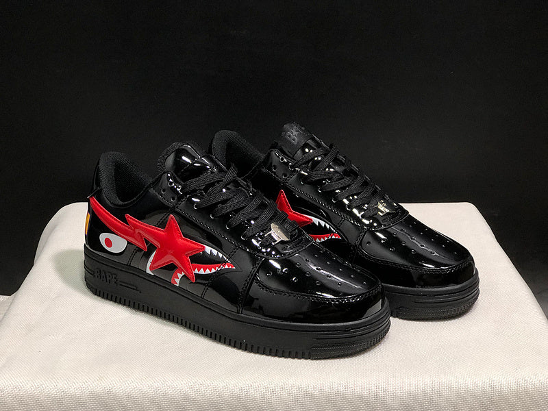 BAPE Black & Red Low-Top Sneakers with Shark Graphics