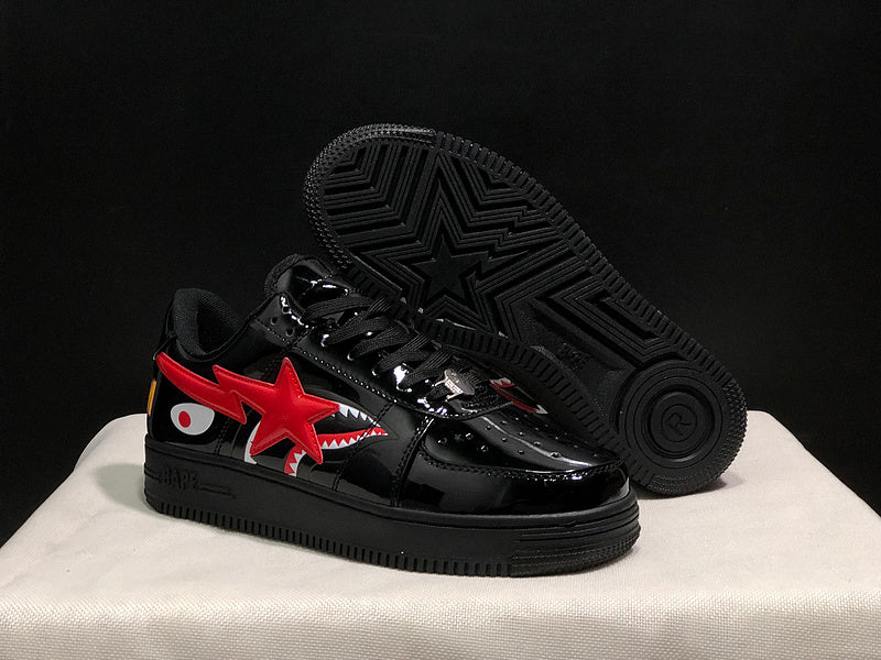 BAPE Black & Red Low-Top Sneakers with Shark Graphics