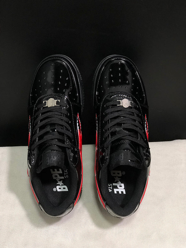 BAPE Black & Red Low-Top Sneakers with Shark Graphics