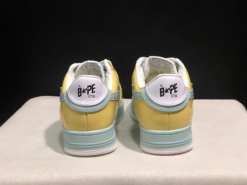 BAPE Pastel Yellow & Mint Low-Top Sneakers with Brown Panels