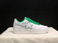 BAPE White & Green Low-Top Sneakers with Outlined Star Detail