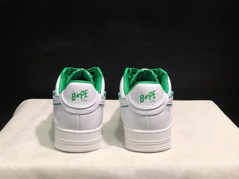 BAPE White & Green Low-Top Sneakers with Outlined Star Detail