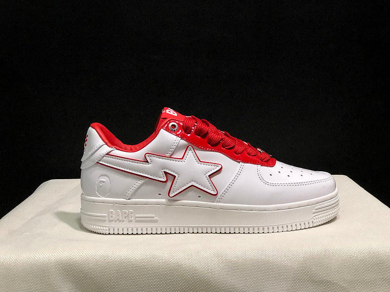 BAPE White & Red Low-Top Sneakers with Outlined Star Detail