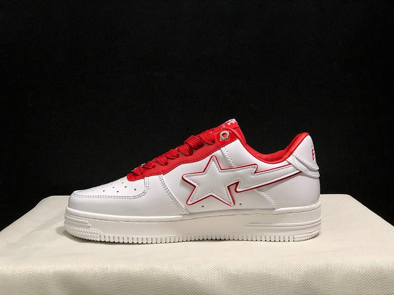 BAPE White & Red Low-Top Sneakers with Outlined Star Detail