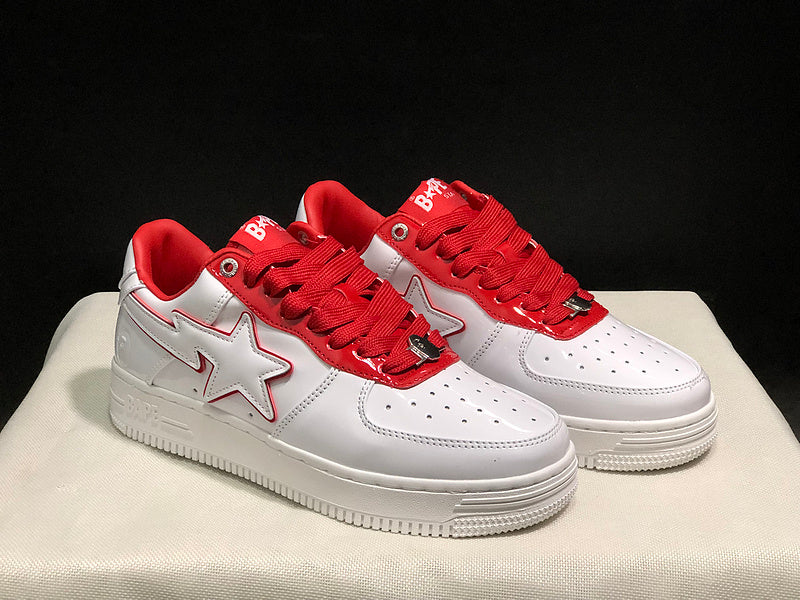 BAPE White & Red Low-Top Sneakers with Outlined Star Detail