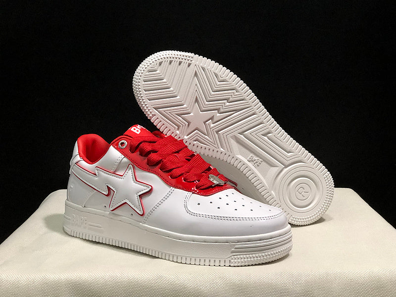 BAPE White & Red Low-Top Sneakers with Outlined Star Detail