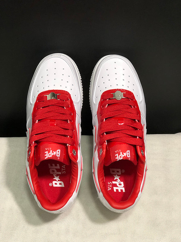 BAPE White & Red Low-Top Sneakers with Outlined Star Detail