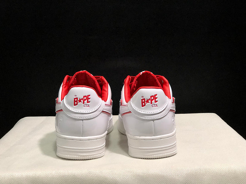 BAPE White & Red Low-Top Sneakers with Outlined Star Detail