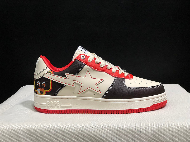 BAPE Cream, Black & Red Low-Top Sneakers with Heel Graphic