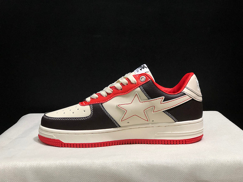 BAPE Cream, Black & Red Low-Top Sneakers with Heel Graphic