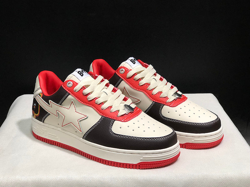BAPE Cream, Black & Red Low-Top Sneakers with Heel Graphic