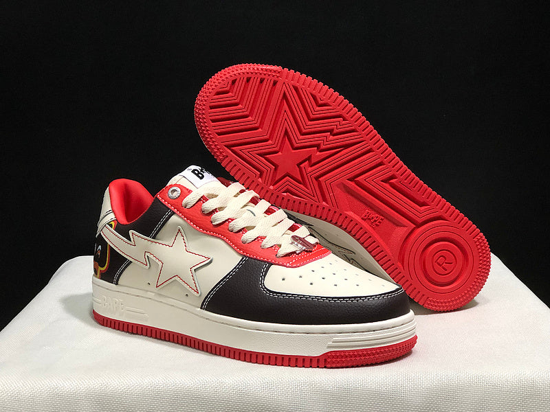 BAPE Cream, Black & Red Low-Top Sneakers with Heel Graphic