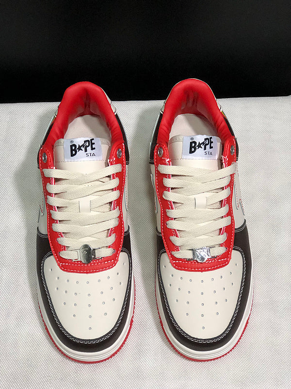 BAPE Cream, Black & Red Low-Top Sneakers with Heel Graphic