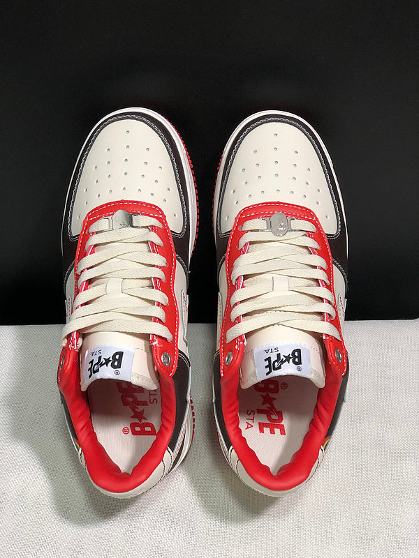 BAPE Cream, Black & Red Low-Top Sneakers with Heel Graphic