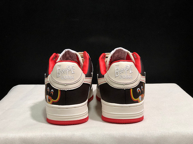 BAPE Cream, Black & Red Low-Top Sneakers with Heel Graphic