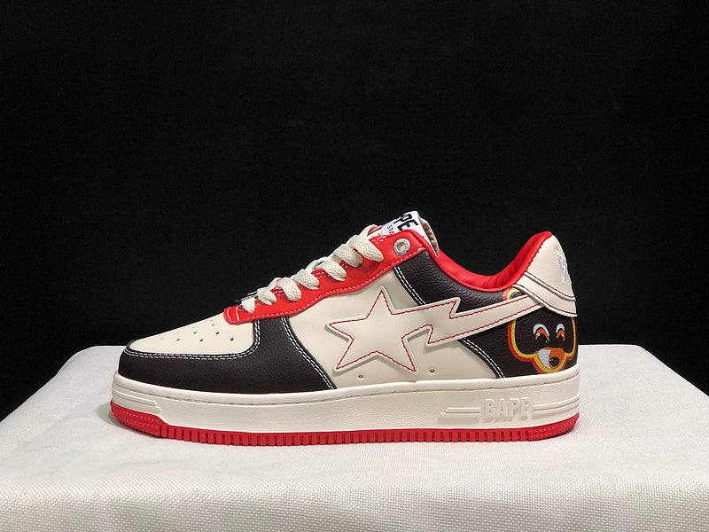 BAPE Cream, Black & Red Low-Top Sneakers with Heel Graphic