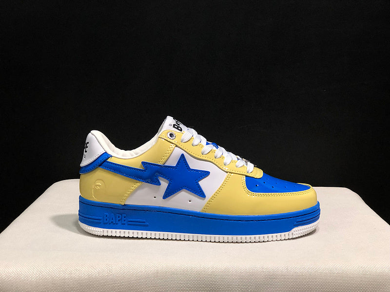 BAPE Yellow & Blue Low-Top Sneakers with Blue Star Detail