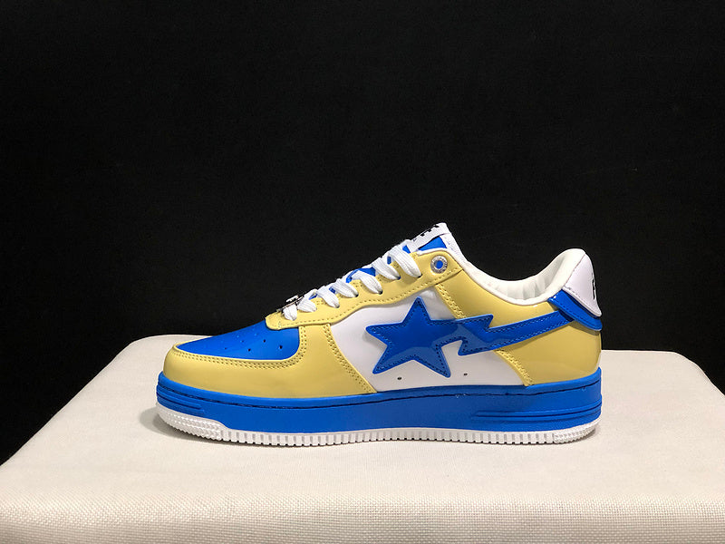 BAPE Yellow & Blue Low-Top Sneakers with Blue Star Detail