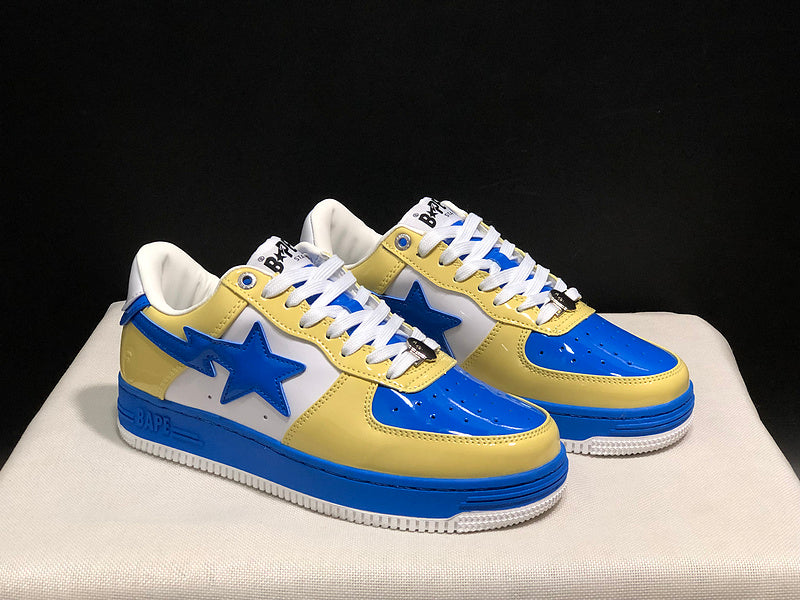 BAPE Yellow & Blue Low-Top Sneakers with Blue Star Detail