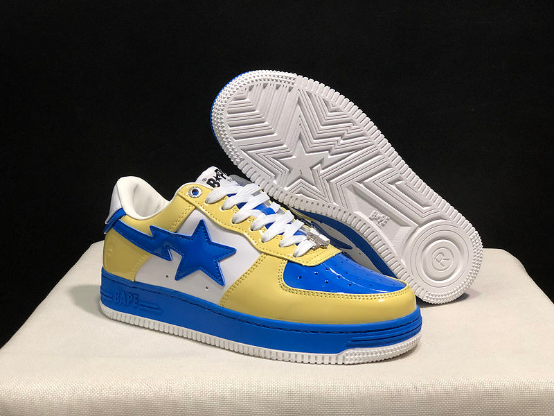 BAPE Yellow & Blue Low-Top Sneakers with Blue Star Detail