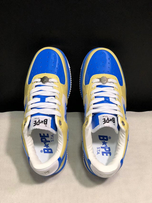 BAPE Yellow & Blue Low-Top Sneakers with Blue Star Detail