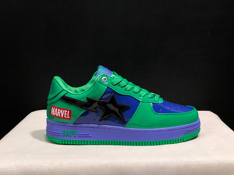 BAPE Green & Purple Low-Top Sneakers with Black Star Detail