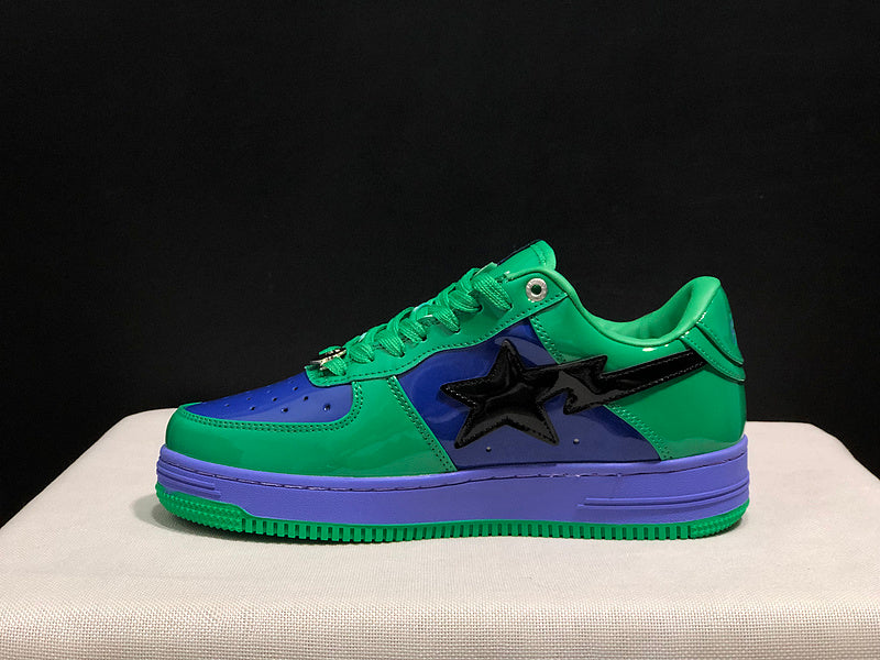 BAPE Green & Purple Low-Top Sneakers with Black Star Detail