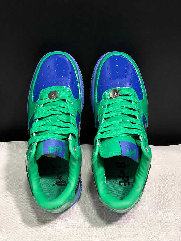 BAPE Green & Purple Low-Top Sneakers with Black Star Detail
