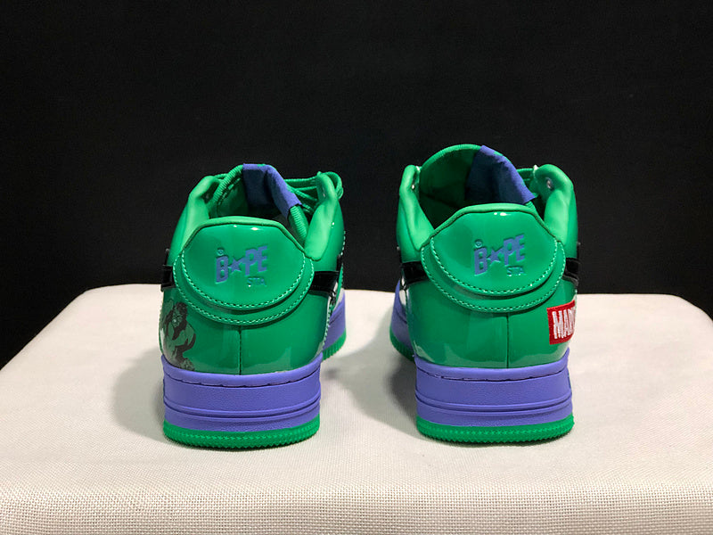 BAPE Green & Purple Low-Top Sneakers with Black Star Detail
