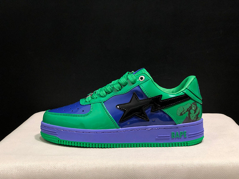 BAPE Green & Purple Low-Top Sneakers with Black Star Detail