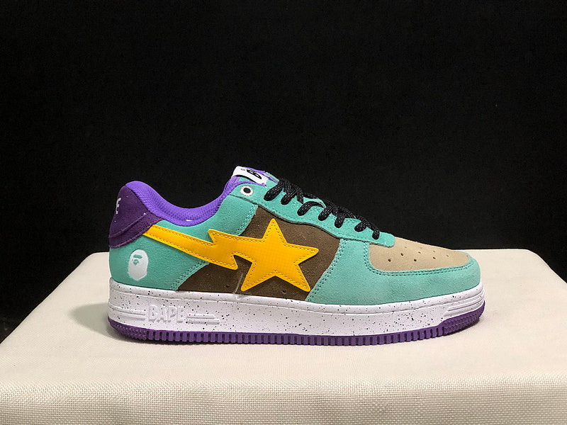 BAPE Mint Multicolor Low-Top Sneakers with Yellow Star Detail