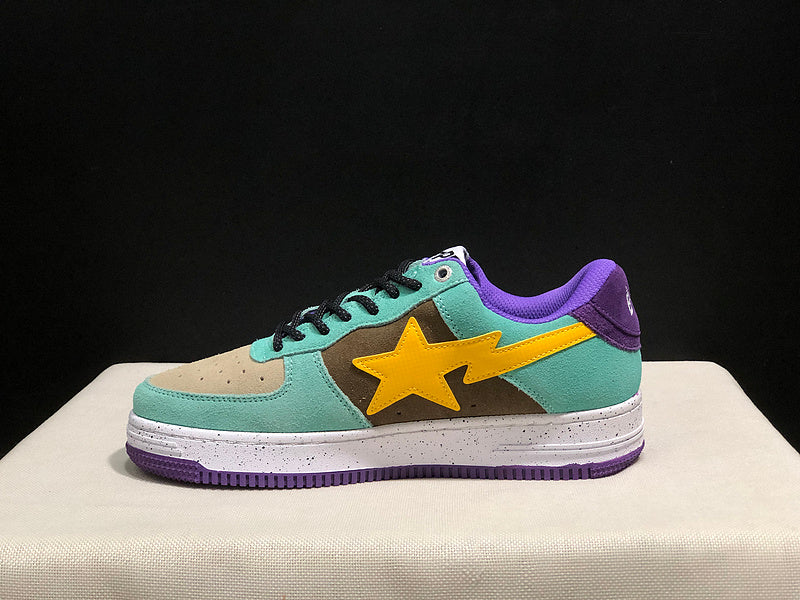 BAPE Mint Multicolor Low-Top Sneakers with Yellow Star Detail