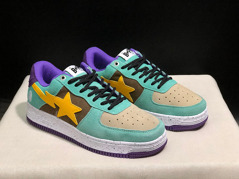 BAPE Mint Multicolor Low-Top Sneakers with Yellow Star Detail