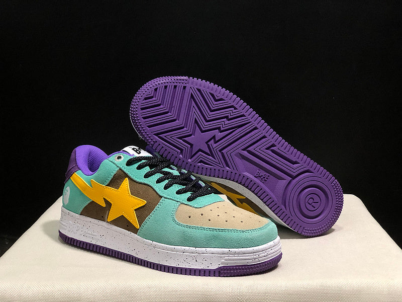 BAPE Mint Multicolor Low-Top Sneakers with Yellow Star Detail