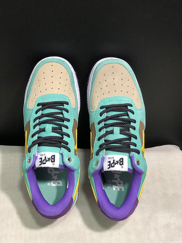 BAPE Mint Multicolor Low-Top Sneakers with Yellow Star Detail