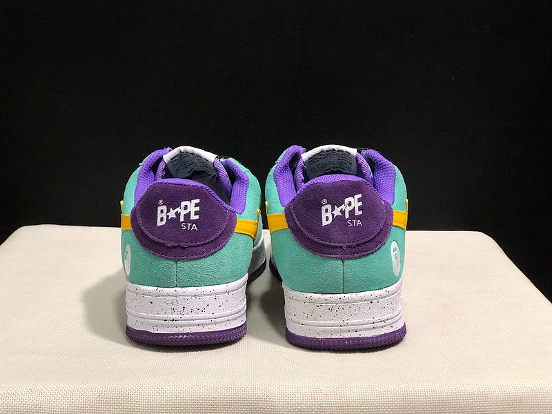 BAPE Mint Multicolor Low-Top Sneakers with Yellow Star Detail