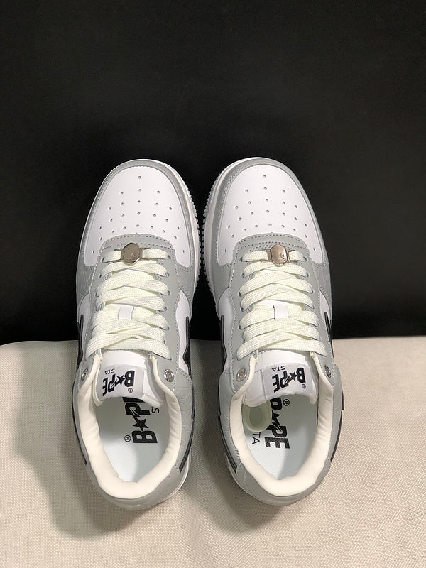 BAPE Grey & White Low-Top Sneakers with Black Star Detail