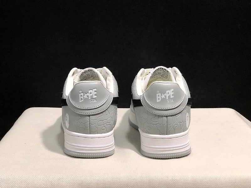 BAPE Grey & White Low-Top Sneakers with Black Star Detail