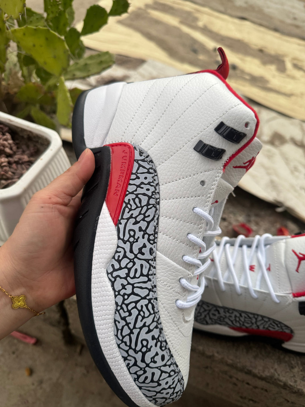 Air Jordan 12 Retro White & Red Elephant Print Sneakers